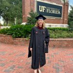 Amy Pavuk-Gentry in her cap and gown after receiving her MA in Public Interest Communication